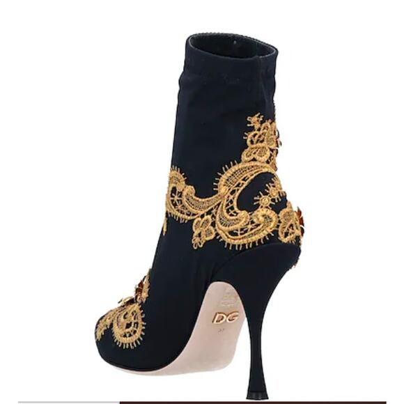 DOLCE & GABBANA Lori embellished lace-appliquéd Sock Bootie Boots 37.5 NIB 1,995 - Picture 3 of 16